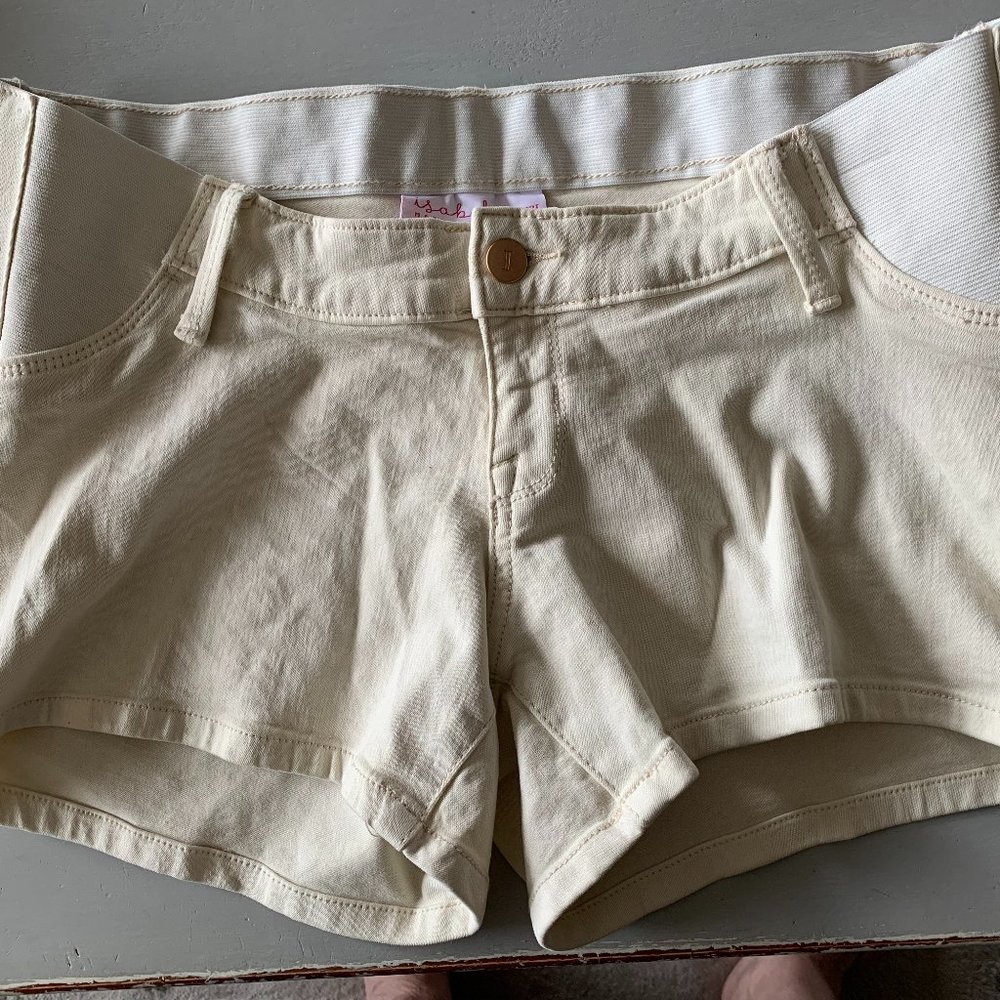 Isabel Maternity Shorts By Ingrid And Isabel Midi Ecru Stretch Panels Sz 14 NWT